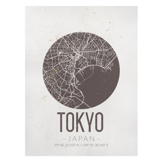 Leinwandbild mit Spruch Stadtplan Tokyo - Retro