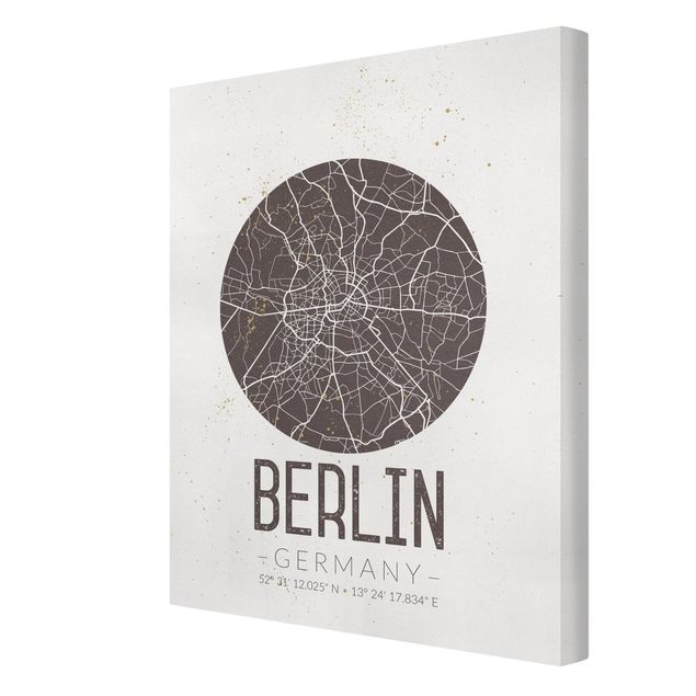 Wandbilder Schwarz-Weiß Stadtplan Berlin - Retro