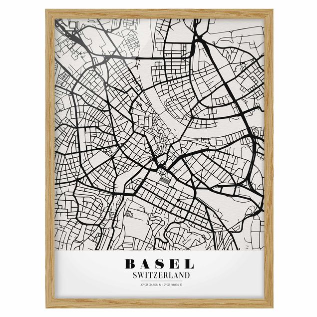 Weltkarten mit Rahmen Stadtplan Basel - Klassik
