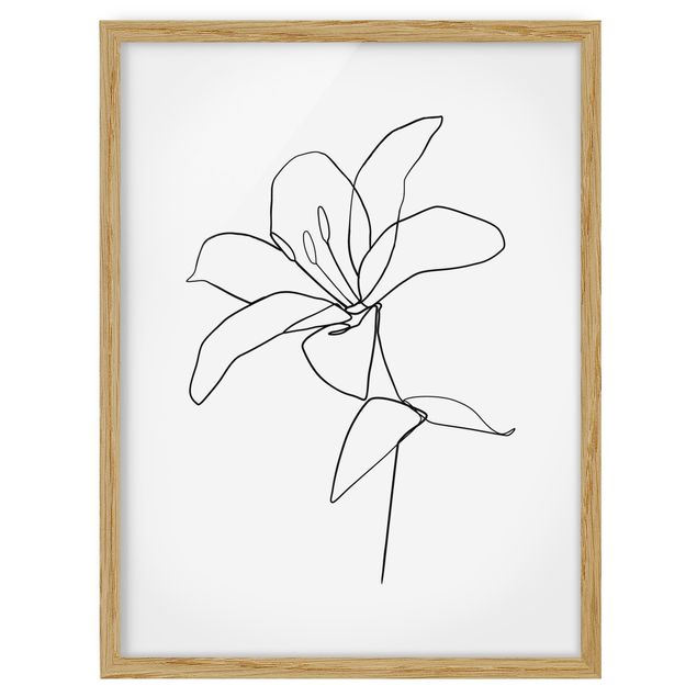 gerahmte Blumenbilder Line Art Blüte Schwarz Weiß