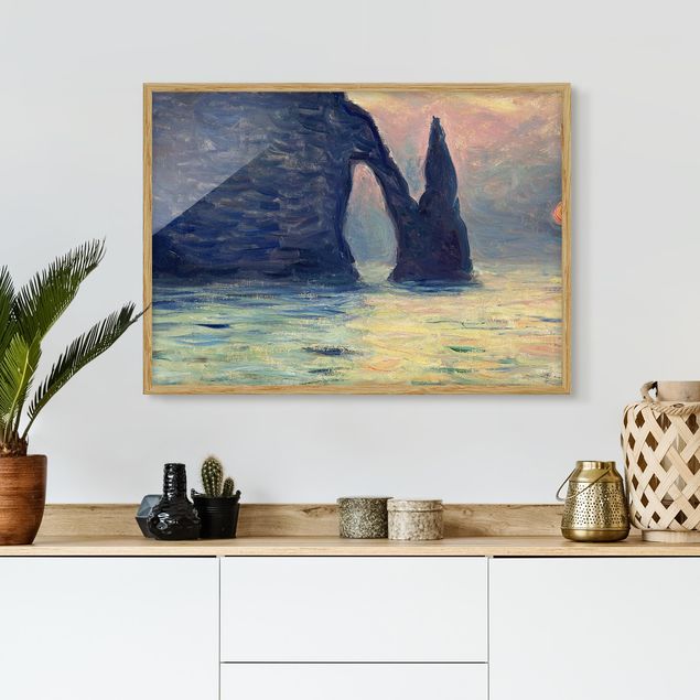 Gerahmte Bilder Strände Claude Monet - Felsen Sonnenuntergang