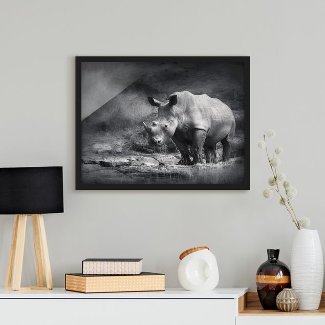 schwarz-weiß Bilder gerahmt Lonesome Rhinoceros