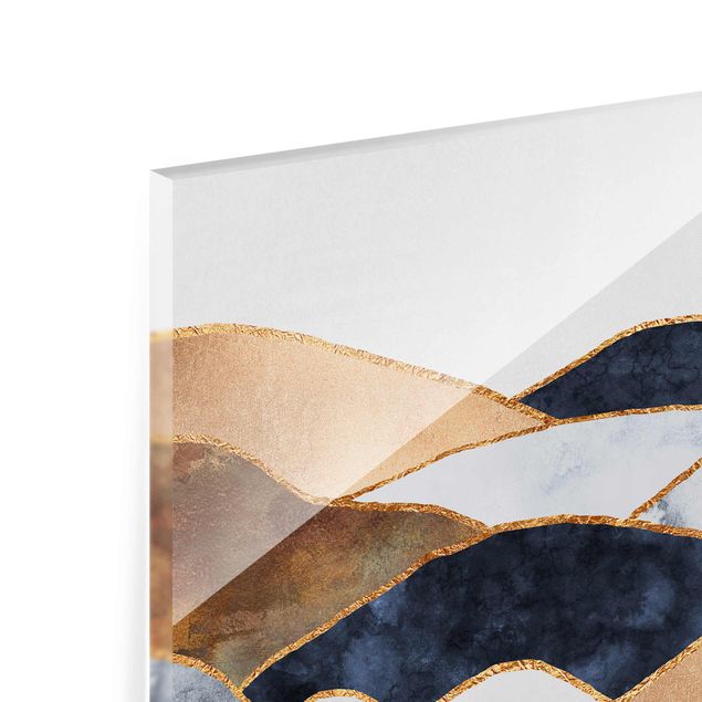 abstrakte Glasbilder Goldene Berge Aquarell