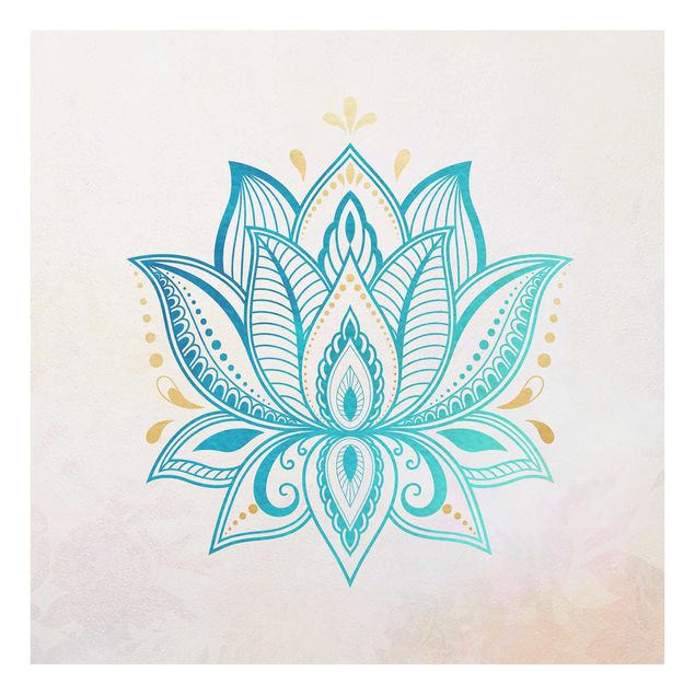 Wandbilder Blau Lotus Illustration Mandala gold blau