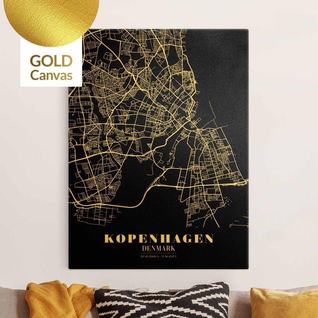 Leinwand schwarz-weiß Stadtplan Kopenhagen - Klassik Schwarz