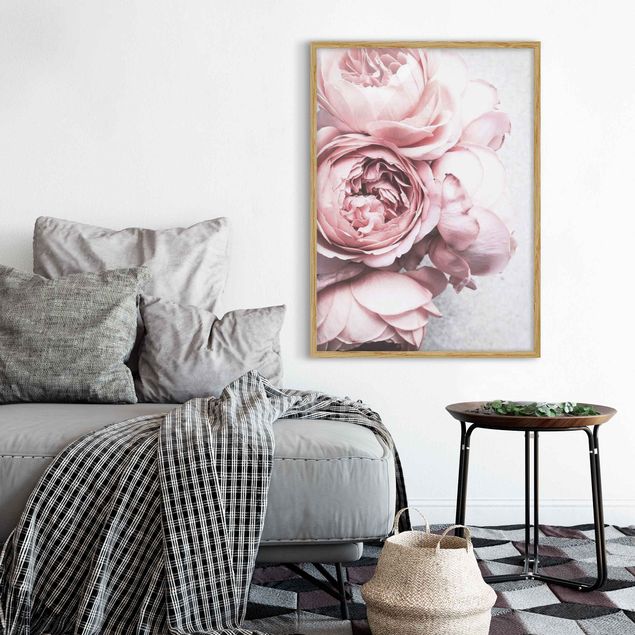 gerahmte Blumenbilder Rosa Pfingstrosenblüten Shabby Pastell