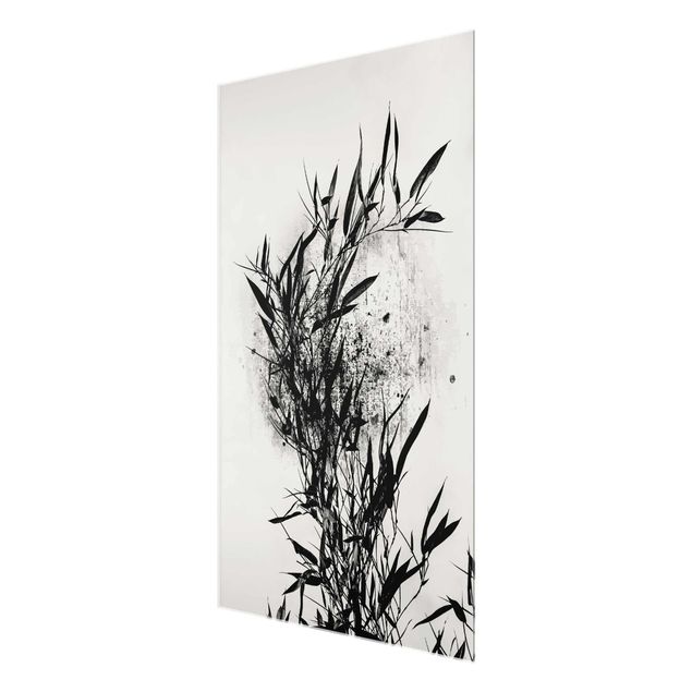 Glasbild schwarz-weiß Grafische Pflanzenwelt - Schwarzer Bambus