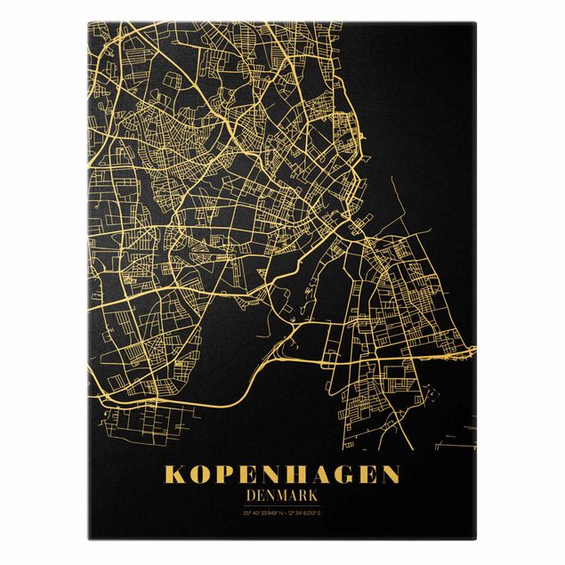 Leinwandbilder kaufen Stadtplan Kopenhagen - Klassik Schwarz