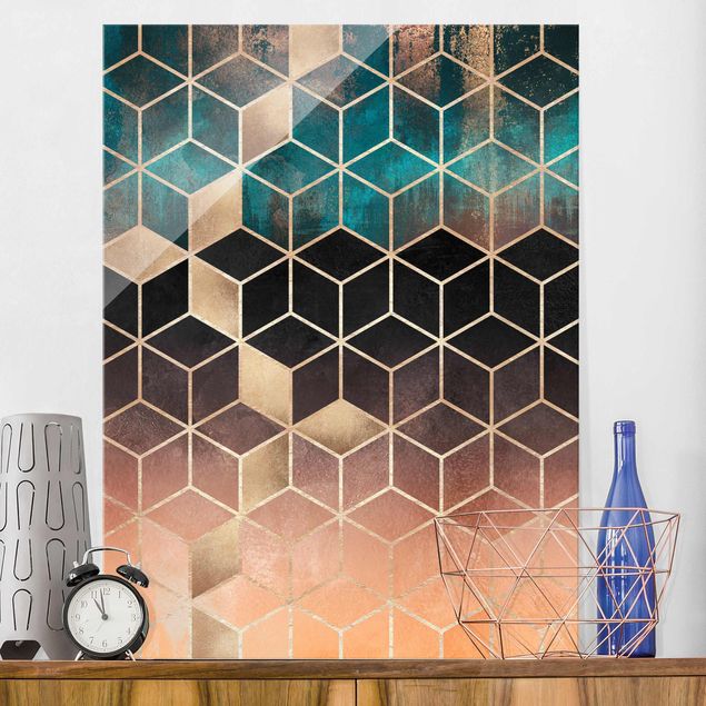 Bilder auf Glas Türkis Rosé goldene Geometrie