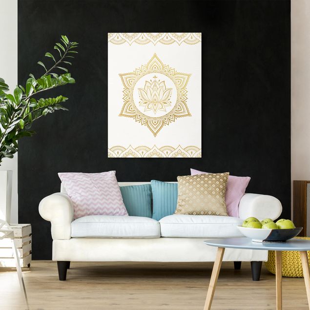 Leinwandbilder Muster Mandala Lotus Illustration Ornament weiß gold