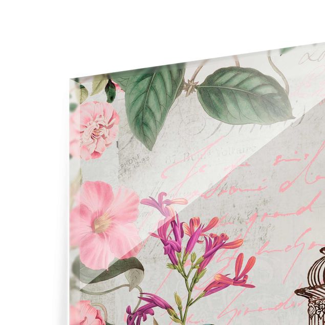 Andrea Haase Bilder Shabby Chic Collage - Rosa Blüten und blaue Vögel