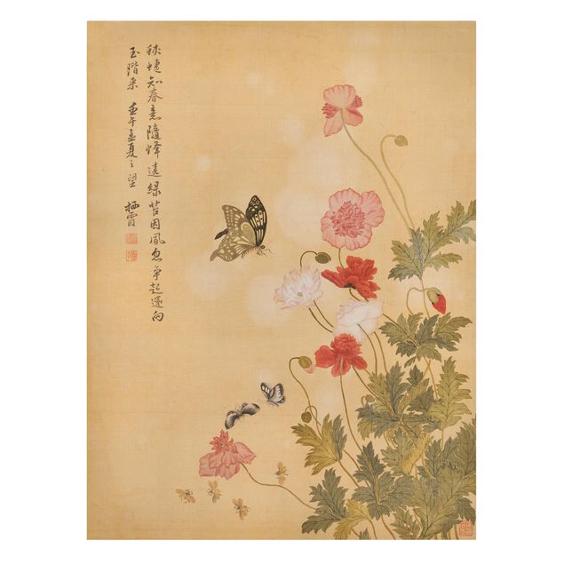 Wandbilder Schmetterlinge Yuanyu Ma - Mohnblumen und Schmetterlinge