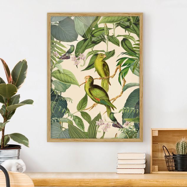 Küchen Deko Vintage Collage - Papageien im Dschungel