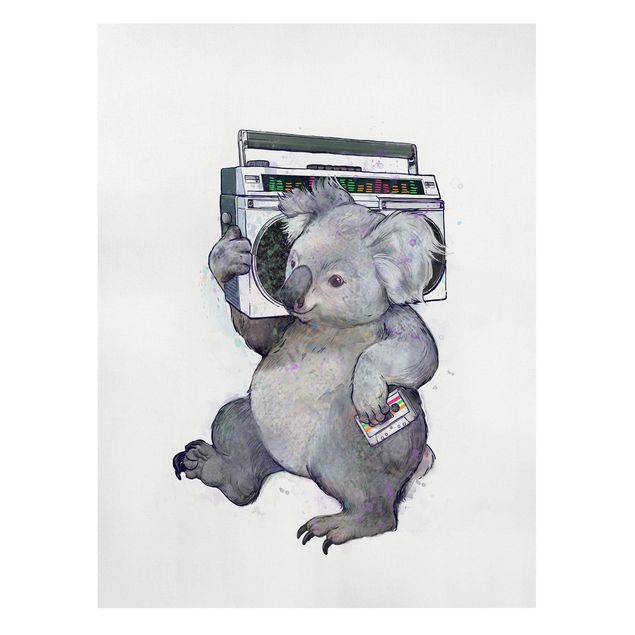 Leinwandbilder Berge Illustration Koala mit Radio Malerei