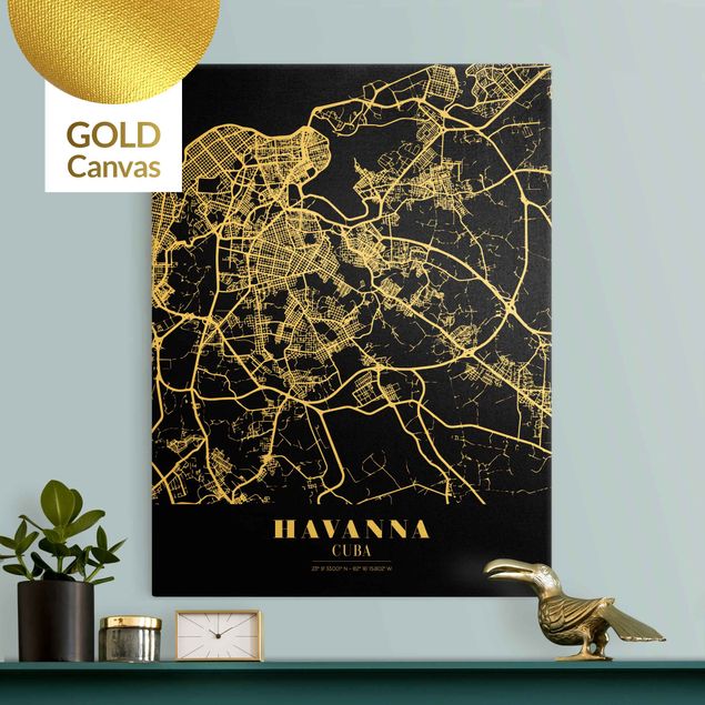 Leinwandbilder Weltkarte Stadtplan Havanna - Klassik Schwarz