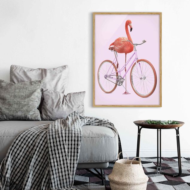 Tierbilder mit Rahmen Flamingo mit Fahrrad