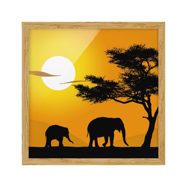 Gerahmte Bilder Landschaften African Elefant Walk