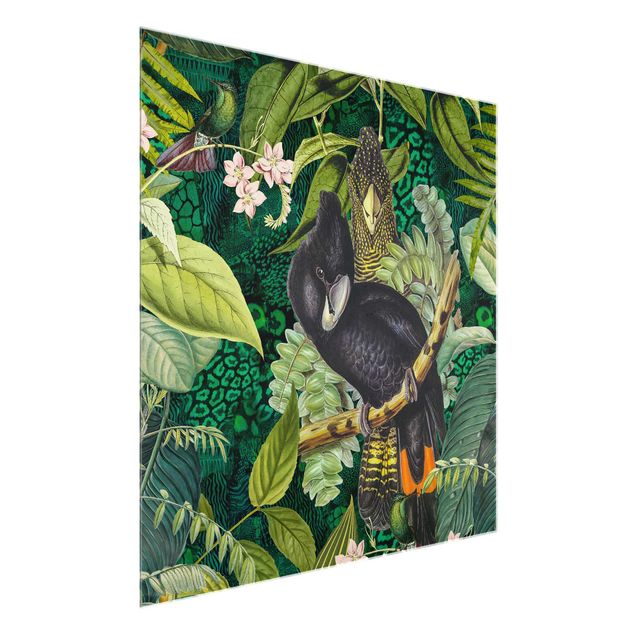 Wandbilder Floral Bunte Collage - Kakadus im Dschungel