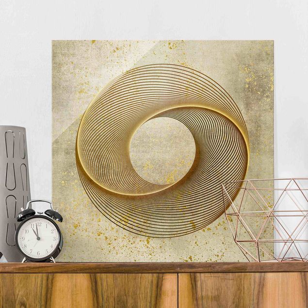Wanddeko Küche Line Art Kreisspirale Gold