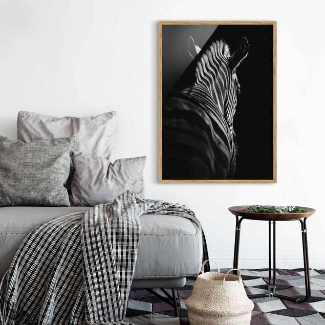 schwarz-weiß Bilder mit Rahmen Dunkle Zebra Silhouette