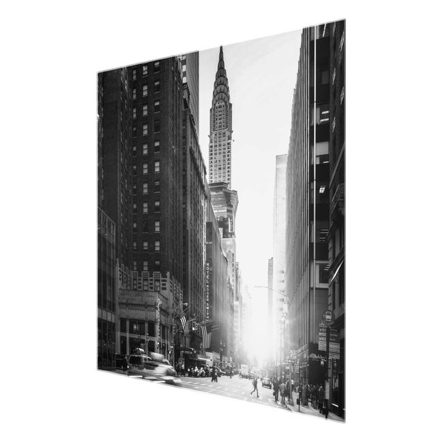 Glasbild schwarz-weiß Lebhaftes New York
