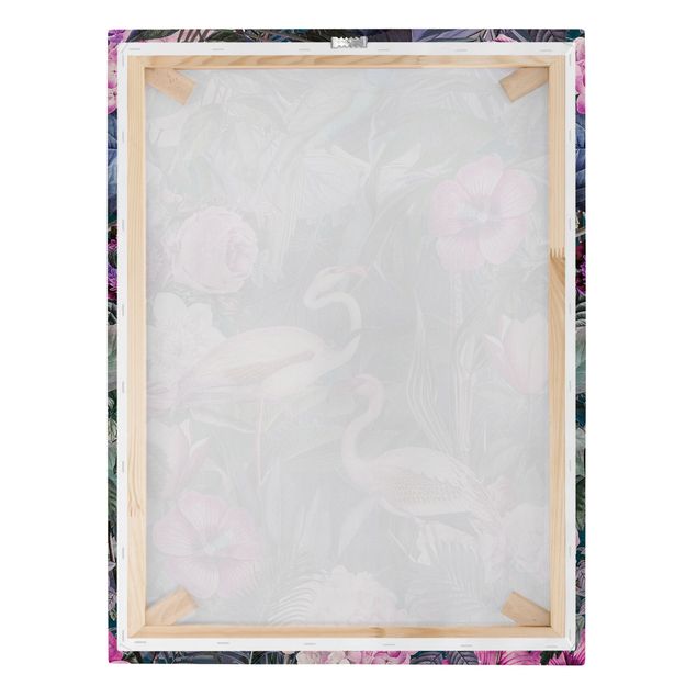 Wandbilder Blumen Bunte Collage - Pinke Flamingos im Dschungel