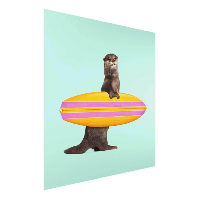 Glasbilder Tiere Otter mit Surfbrett