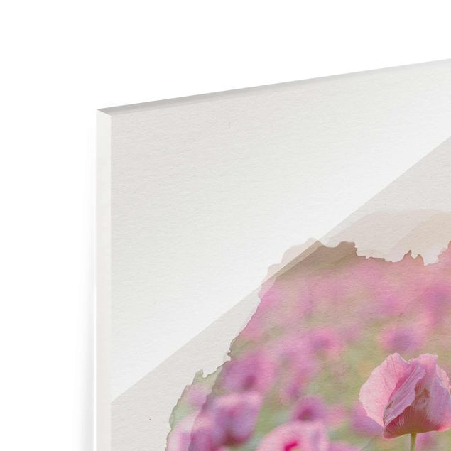 Wandbilder Blumen Wasserfarben - Violette Schlafmohn Blumenwiese im Frühling