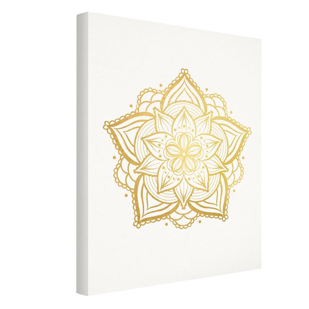 Wandbilder Mandalas Mandala Blüte Illustration weiß gold