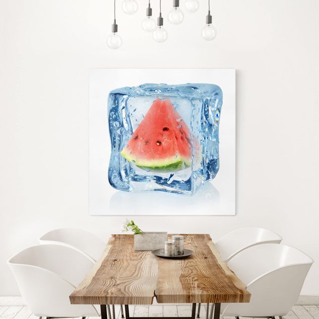 Wandbilder Floral Melone im Eiswürfel