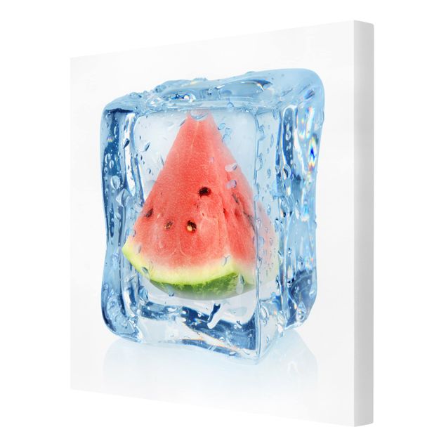 Wandbilder Melone im Eiswürfel