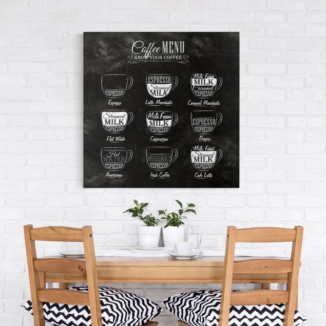 Leinwandbilder schwarz-weiß Kaffeesorten Kreidetafel