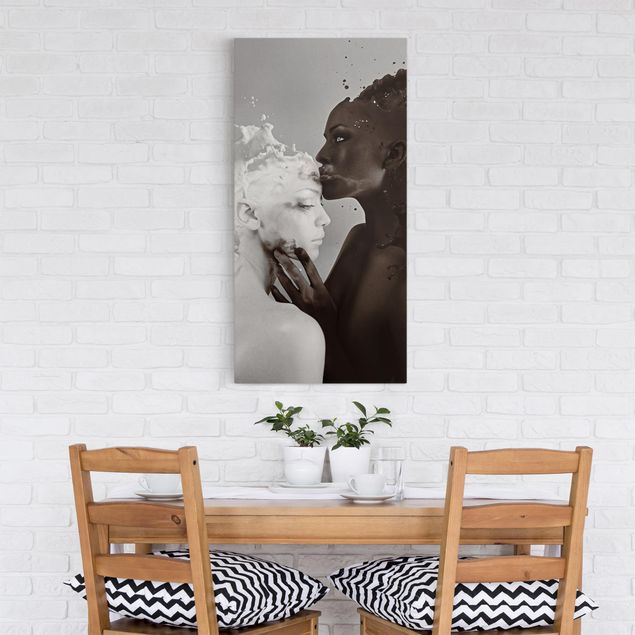 Leinwandbilder schwarz-weiß Milch & Kaffee Kuss