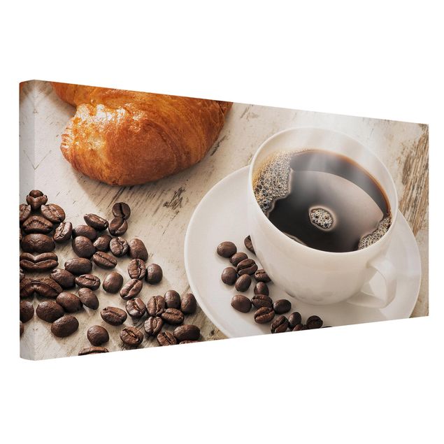 Cafe Bilder auf Leinwand Dampfende Kaffeetasse mit Kaffeebohnen
