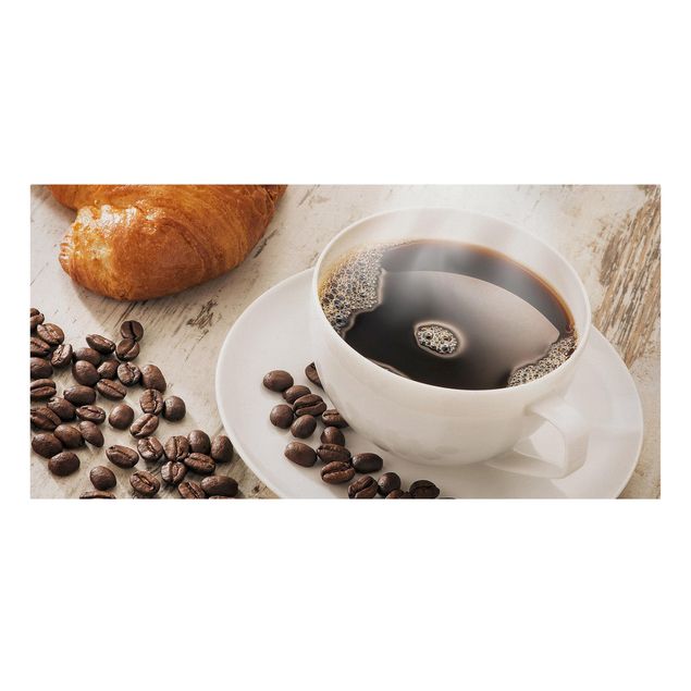schöne Bilder Dampfende Kaffeetasse mit Kaffeebohnen