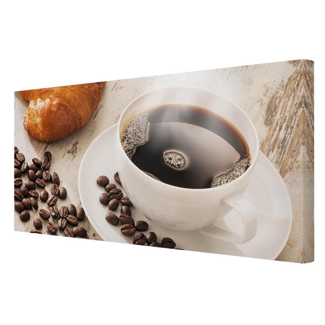 schöne Leinwandbilder Dampfende Kaffeetasse mit Kaffeebohnen