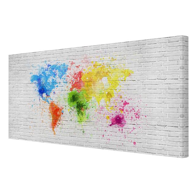 Wandbilder Bunt Weiße Backsteinwand Weltkarte