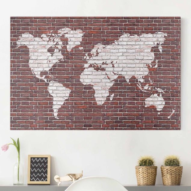 Bilder mit Steinen auf Leinwand Backstein Weltkarte