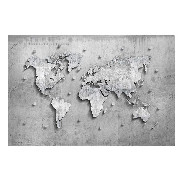 Weltkarte Leinwandbild Beton Weltkarte