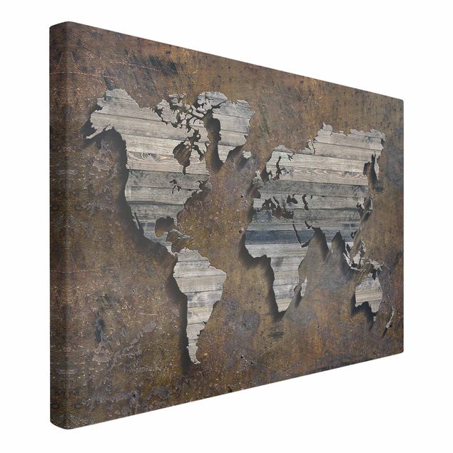 Leinwandbild Weltkarte Holz Rost Weltkarte