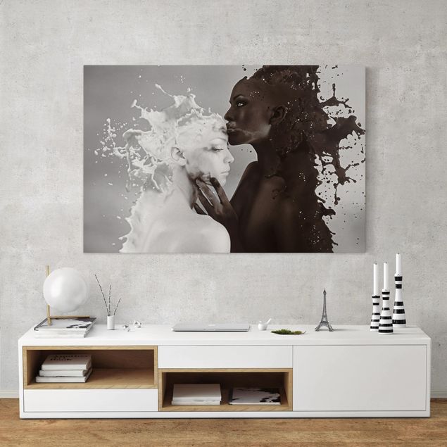 schwarz-weiß Bilder auf Leinwand Milch & Kaffee Kuss