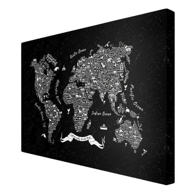 Bilder Typografie Weltkarte schwarz