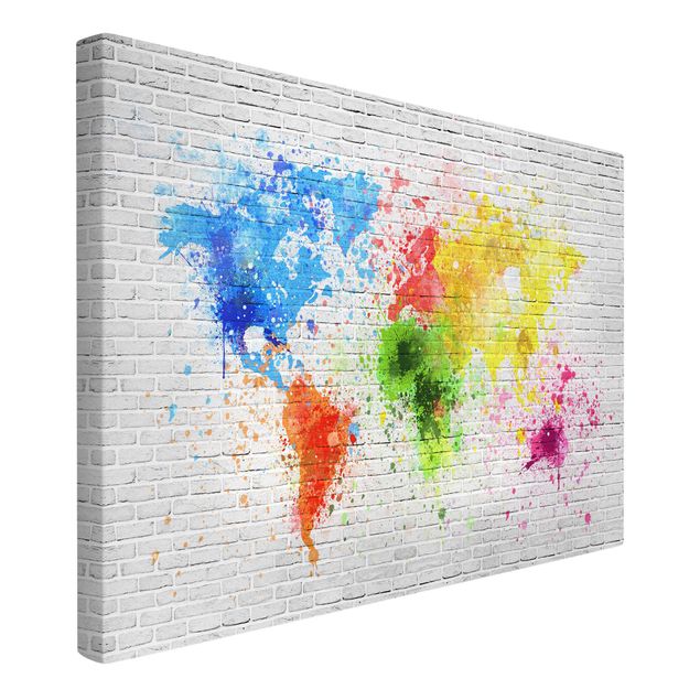 Wandbilder 3D Weiße Backsteinwand Weltkarte