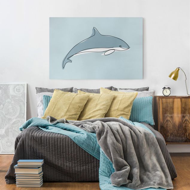 Leinwand Fisch Delfin Line Art