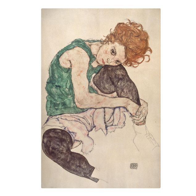 Wandbilder Kunstdrucke Egon Schiele - Sitzende Frau mit hochgezogenem Knie