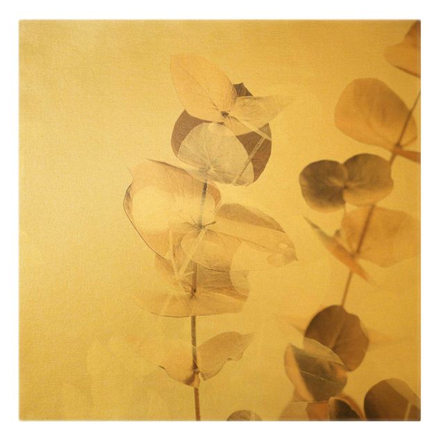 Wandbilder Goldene Eukalyptuszweige mit Weiß II