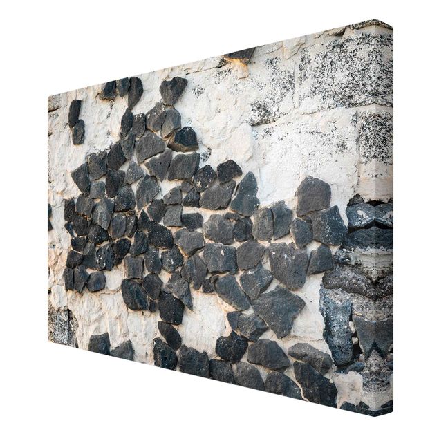 Wandbilder Grau Mauer mit Schwarzen Steinen