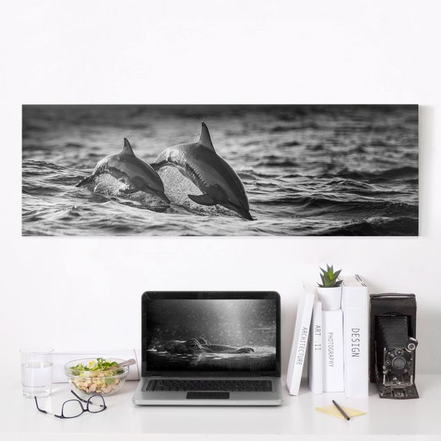 Leinwandbild Fisch Zwei springende Delfine