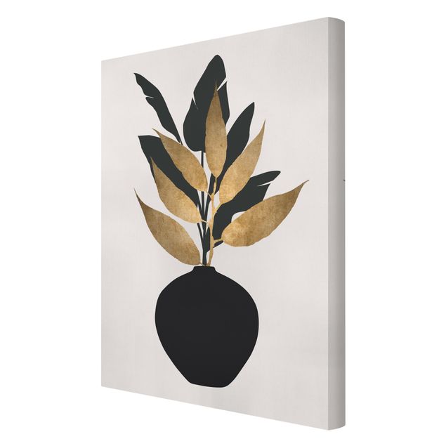 Wandbilder Schwarz-Weiß Grafische Pflanzenwelt - Gold und Schwarz