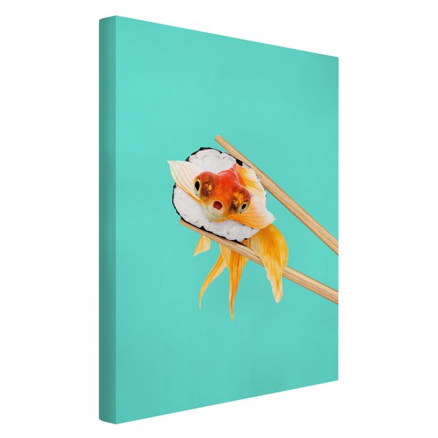 Kunstdruck Leinwand Sushi mit Goldfisch